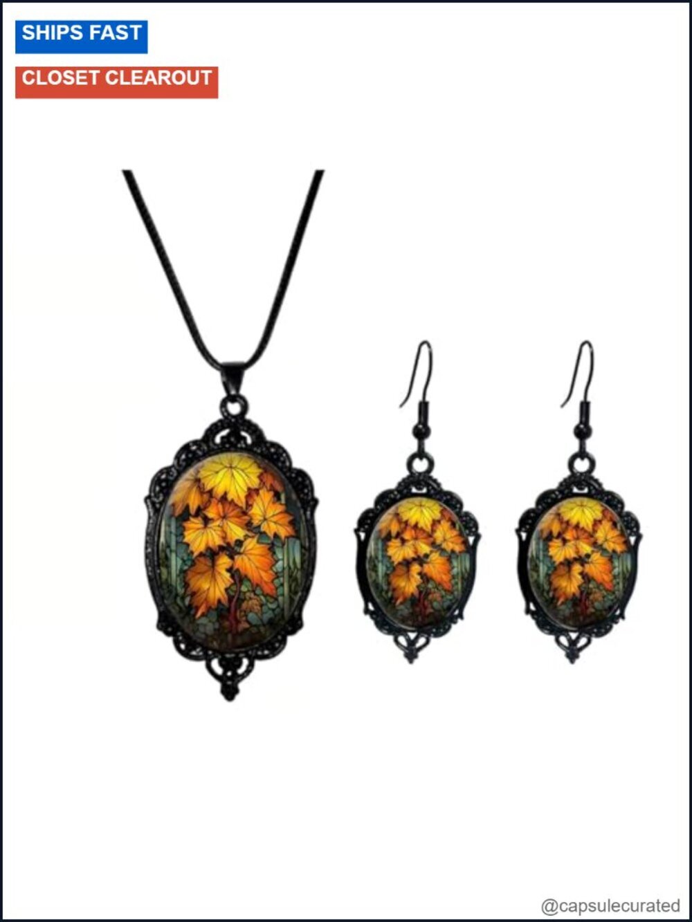 Gothic Maple Leaf Necklace and Earrings Jewelry Set